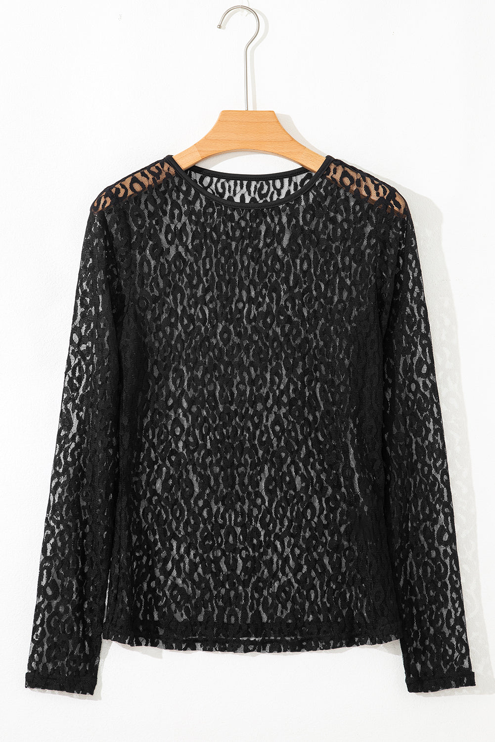 Black Leopard Pattern Sheer Mesh Long Sleeve Top-Tops/Long Sleeve Tops-[Adult]-[Female]-2022 Online Blue Zone Planet