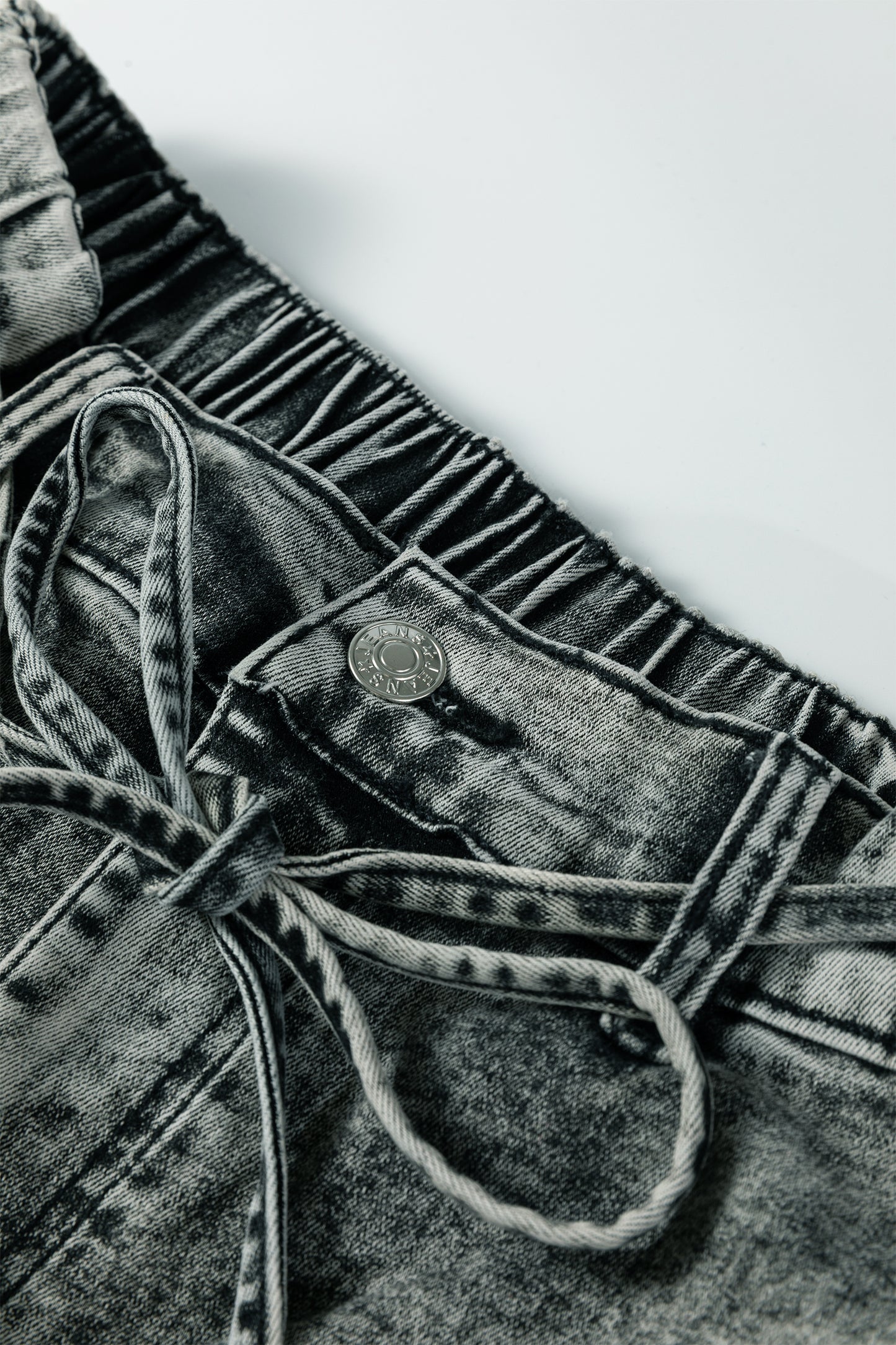 Gray Acid Wash Barrel Fit Denim Pants with Waist String-Bottoms/Jeans-[Adult]-[Female]-2022 Online Blue Zone Planet