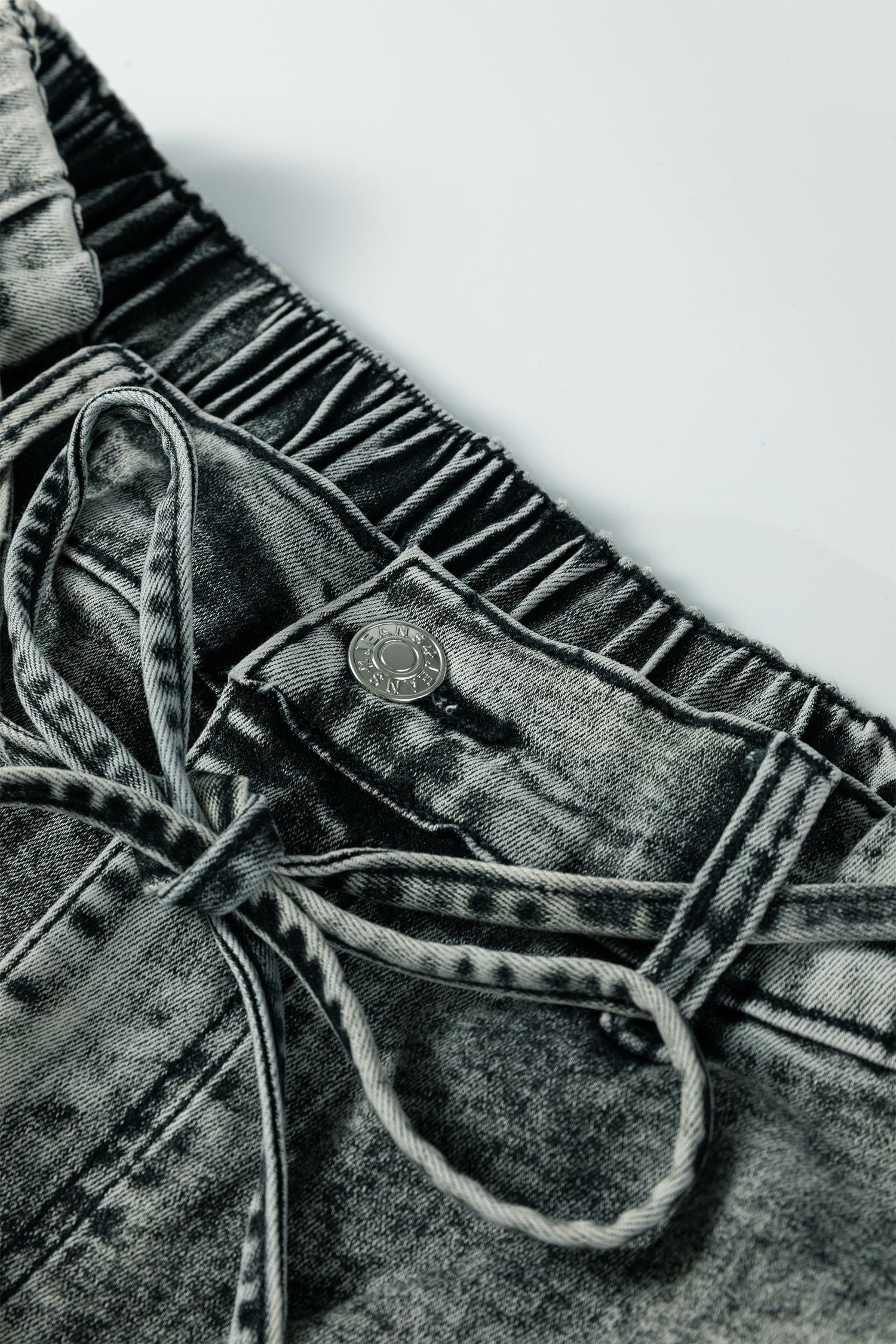 Gray Acid Wash Barrel Fit Denim Pants with Waist String-Bottoms/Jeans-[Adult]-[Female]-2022 Online Blue Zone Planet