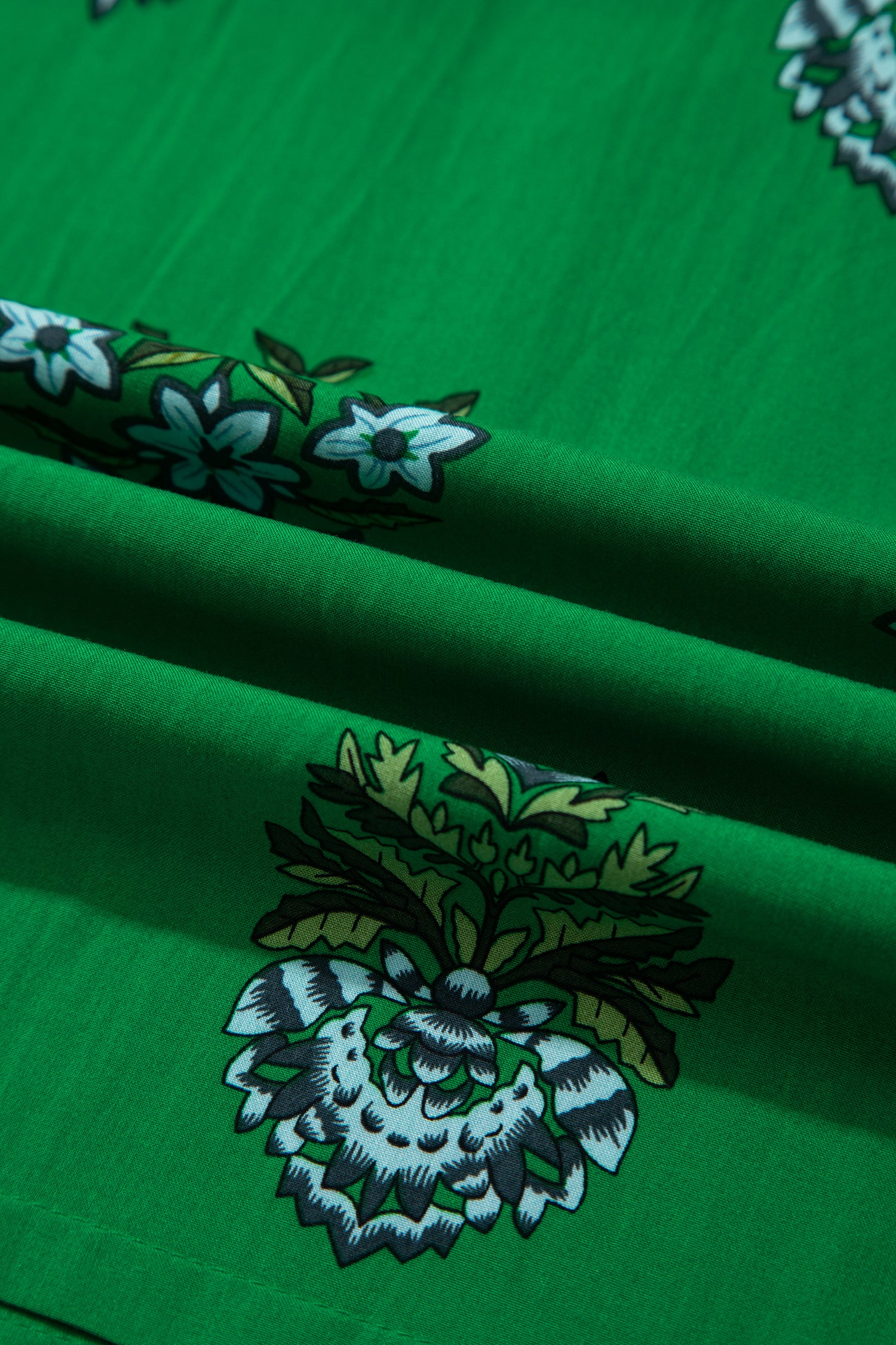 Green Floral Print Split Neck Shirred High Waist Ruffle Hem Maxi Dress-TOPS / DRESSES-[Adult]-[Female]-2022 Online Blue Zone Planet