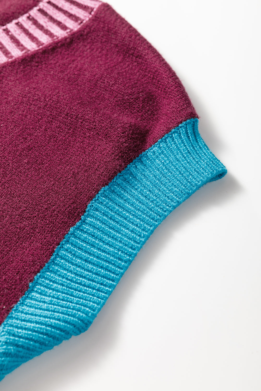 Burgundy Contrast Trim V Neck Cuffed Short Sleeve Loose Sweater-TOPS / DRESSES-[Adult]-[Female]-2022 Online Blue Zone Planet