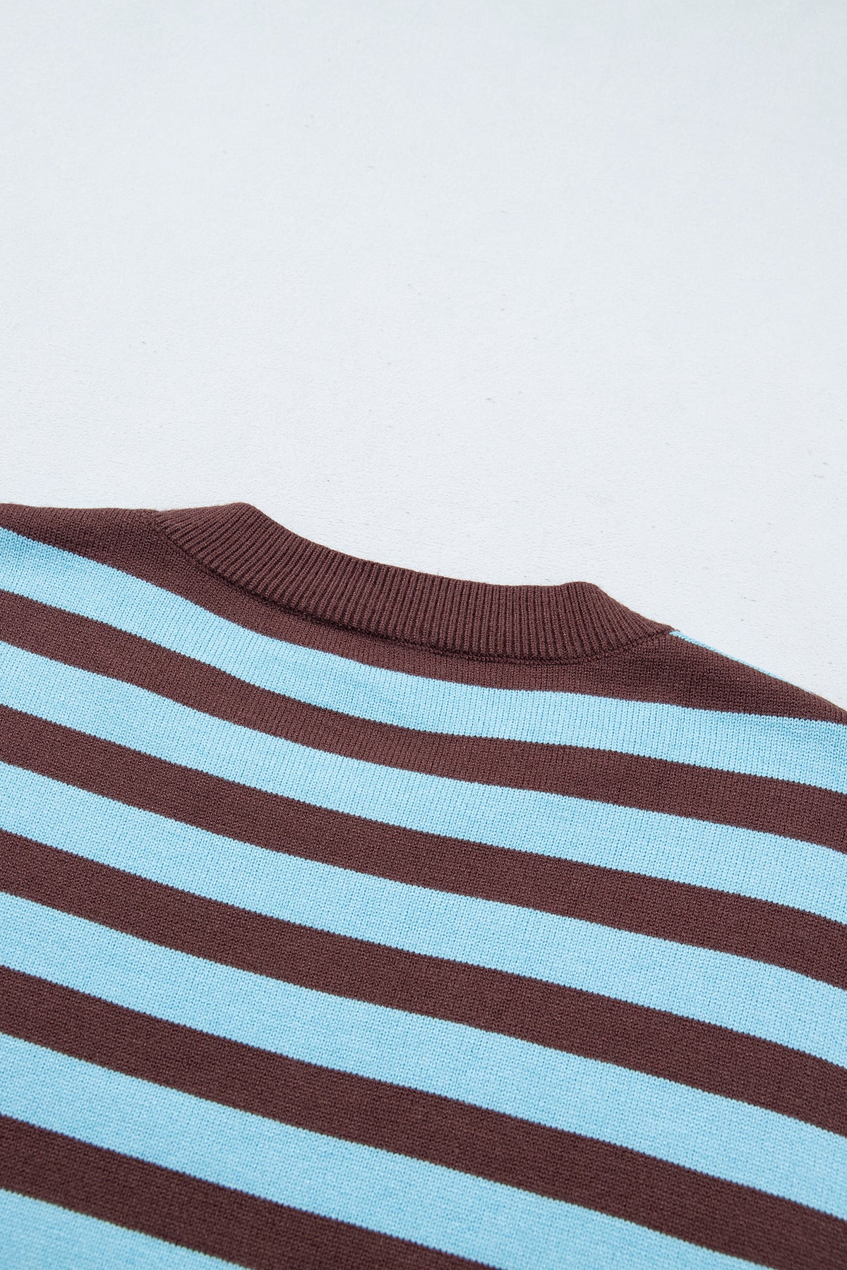 Brown Stripe Color Block Loose Crew Neck Cuffed Sweater-TOPS / DRESSES-[Adult]-[Female]-2022 Online Blue Zone Planet