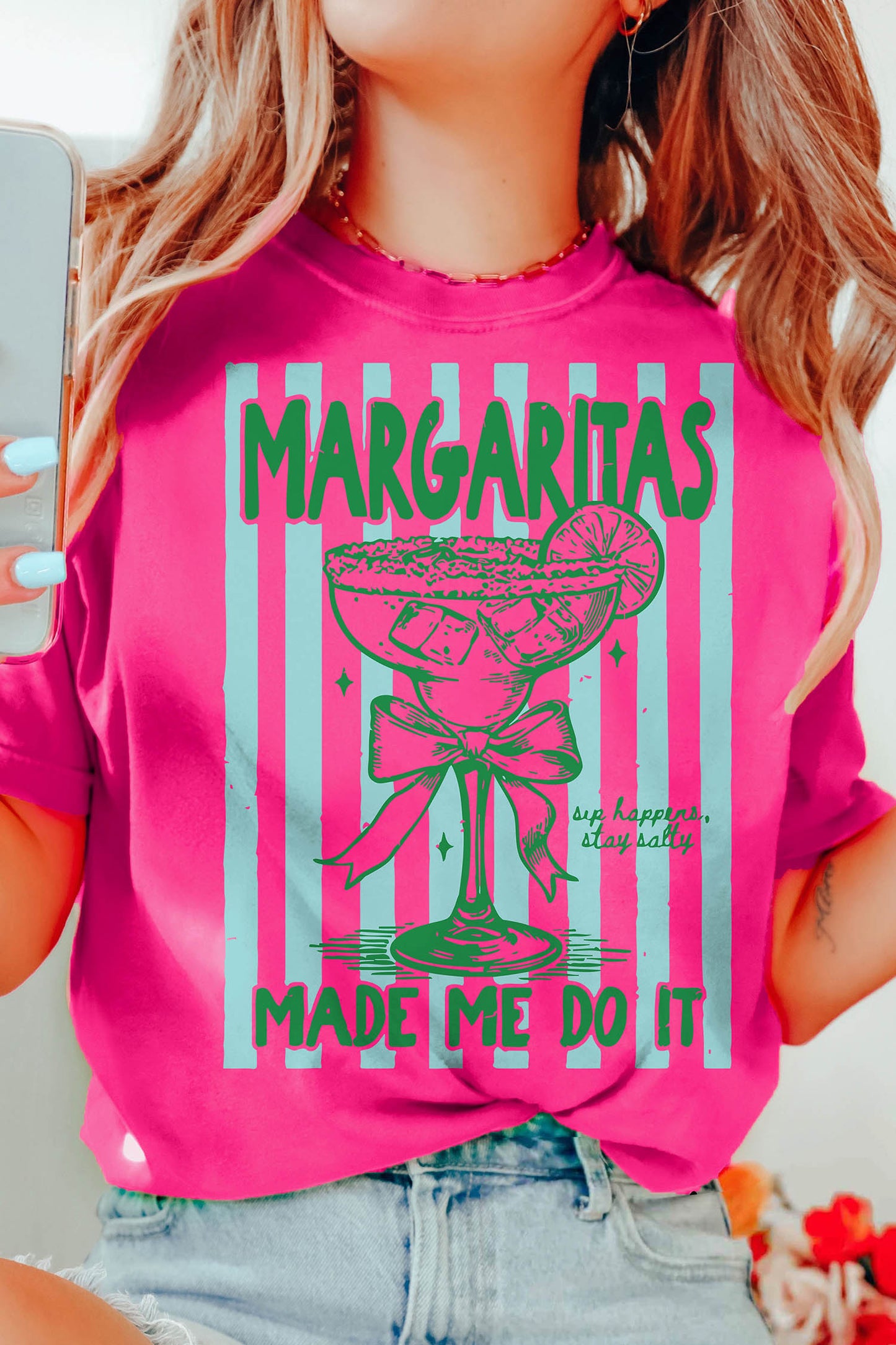 Rose Red Margaritas Made Me Do It Striped Graphic Beach Vacation Tee-Graphic/Graphic Tees-[Adult]-[Female]-2022 Online Blue Zone Planet