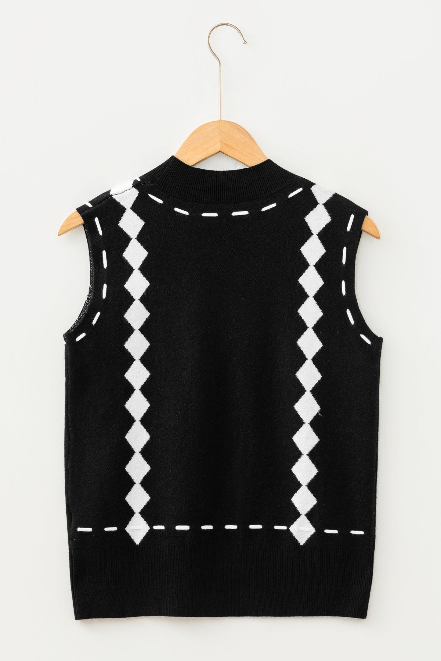 Black Western Horse Geometric Print Mock Neck Sweater Vest-Sweaters & Cardigans/Sweater Vests-[Adult]-[Female]-2022 Online Blue Zone Planet