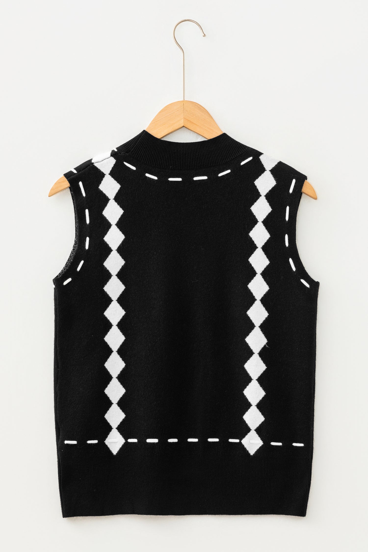 Black Western Horse Geometric Print Mock Neck Sweater Vest-Sweaters & Cardigans/Sweater Vests-[Adult]-[Female]-2022 Online Blue Zone Planet