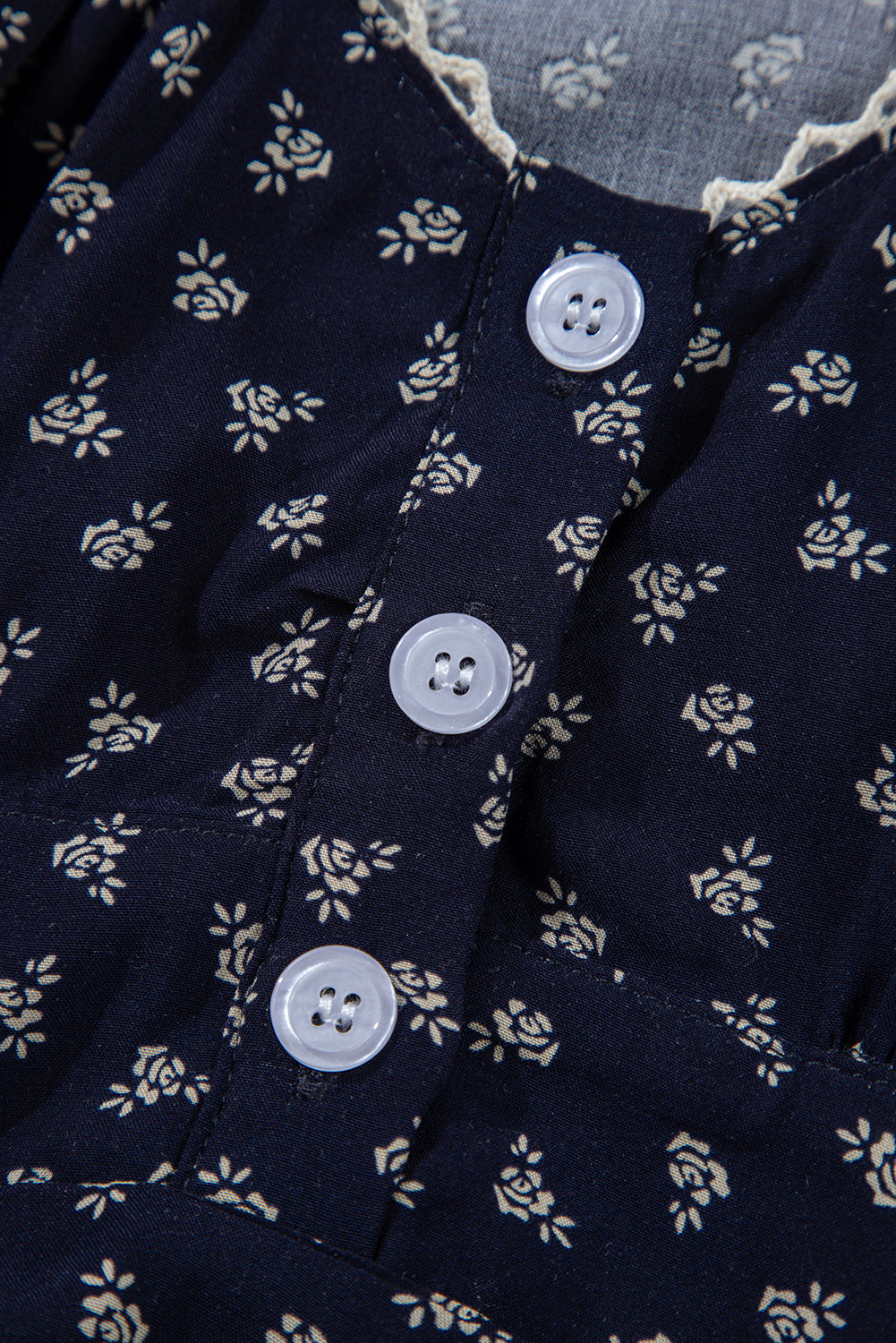 Blue Floral Print Spaghetti Strap Buttoned V Neck Tank Top-Tops/Tank Tops-[Adult]-[Female]-2022 Online Blue Zone Planet