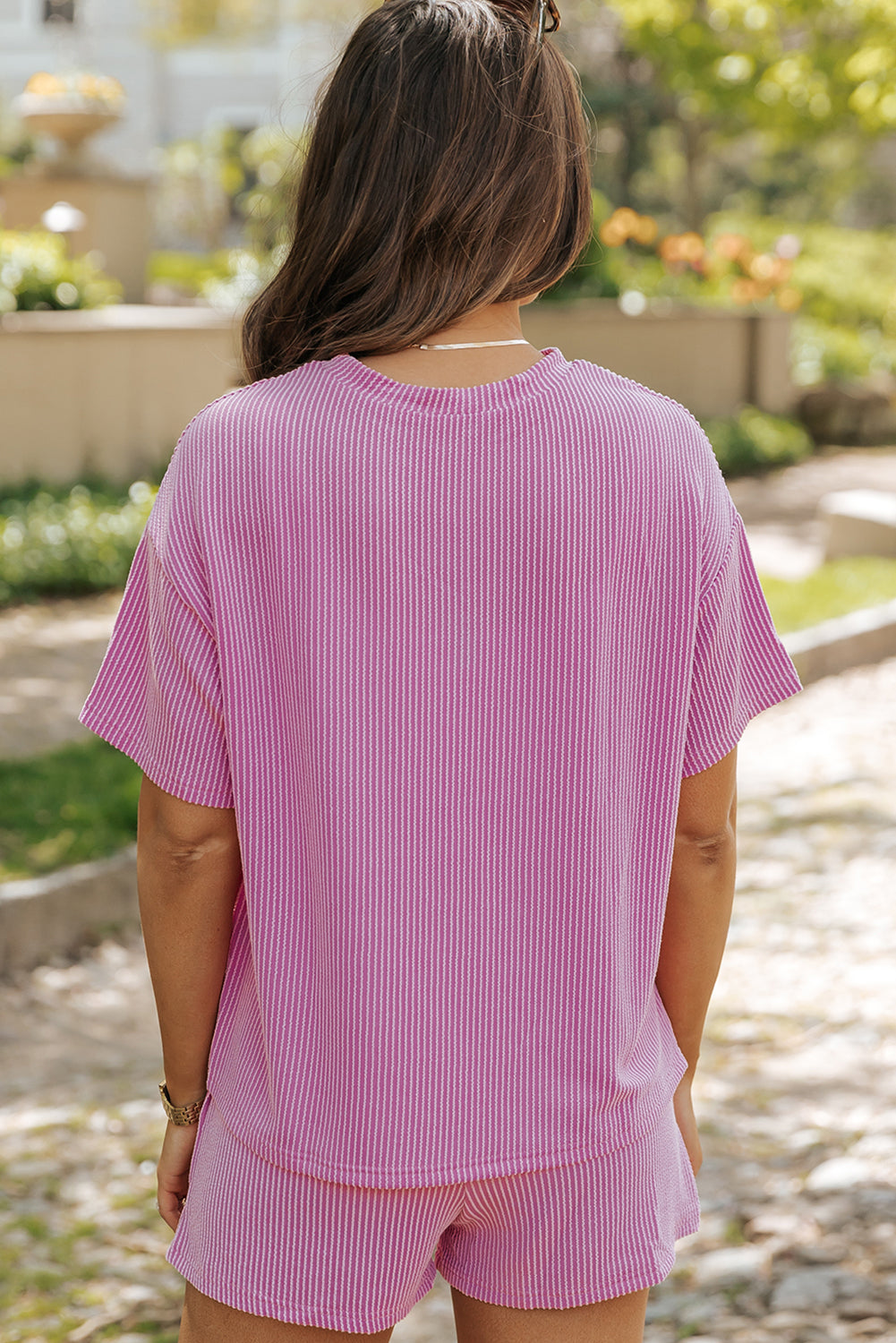 Phalaenopsis Ribbed Sequined Easter Bunny Graphic Tee and Short Set-Graphic/Graphic Sets-[Adult]-[Female]-2022 Online Blue Zone Planet
