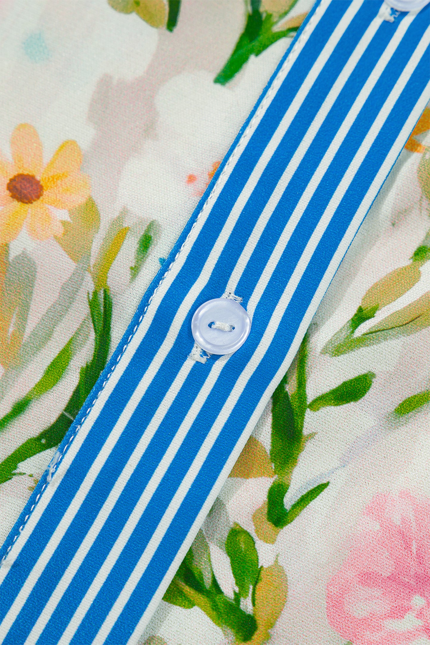 Multicolour Floral Print Striped Trim Button Down Shift Dress-Dresses/Mini Dresses-[Adult]-[Female]-2022 Online Blue Zone Planet