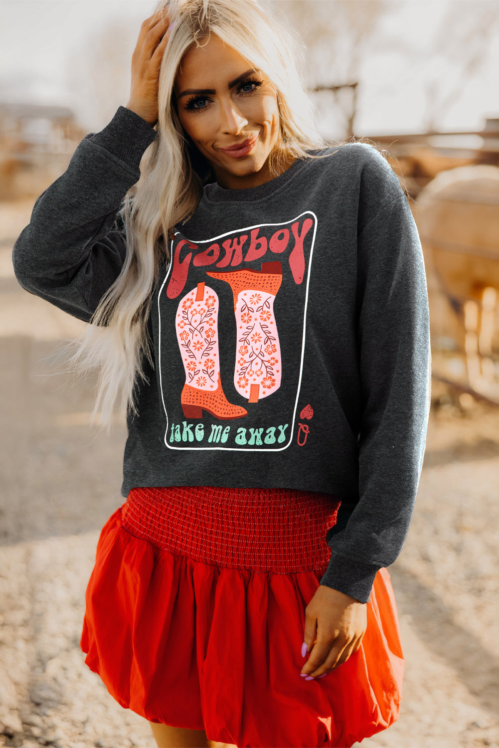 Carbon Grey Cowboy Queen Card Drop Shoulder Graphic Sweatshirt-Tops/Sweatshirts & Hoodies-[Adult]-[Female]-2022 Online Blue Zone Planet