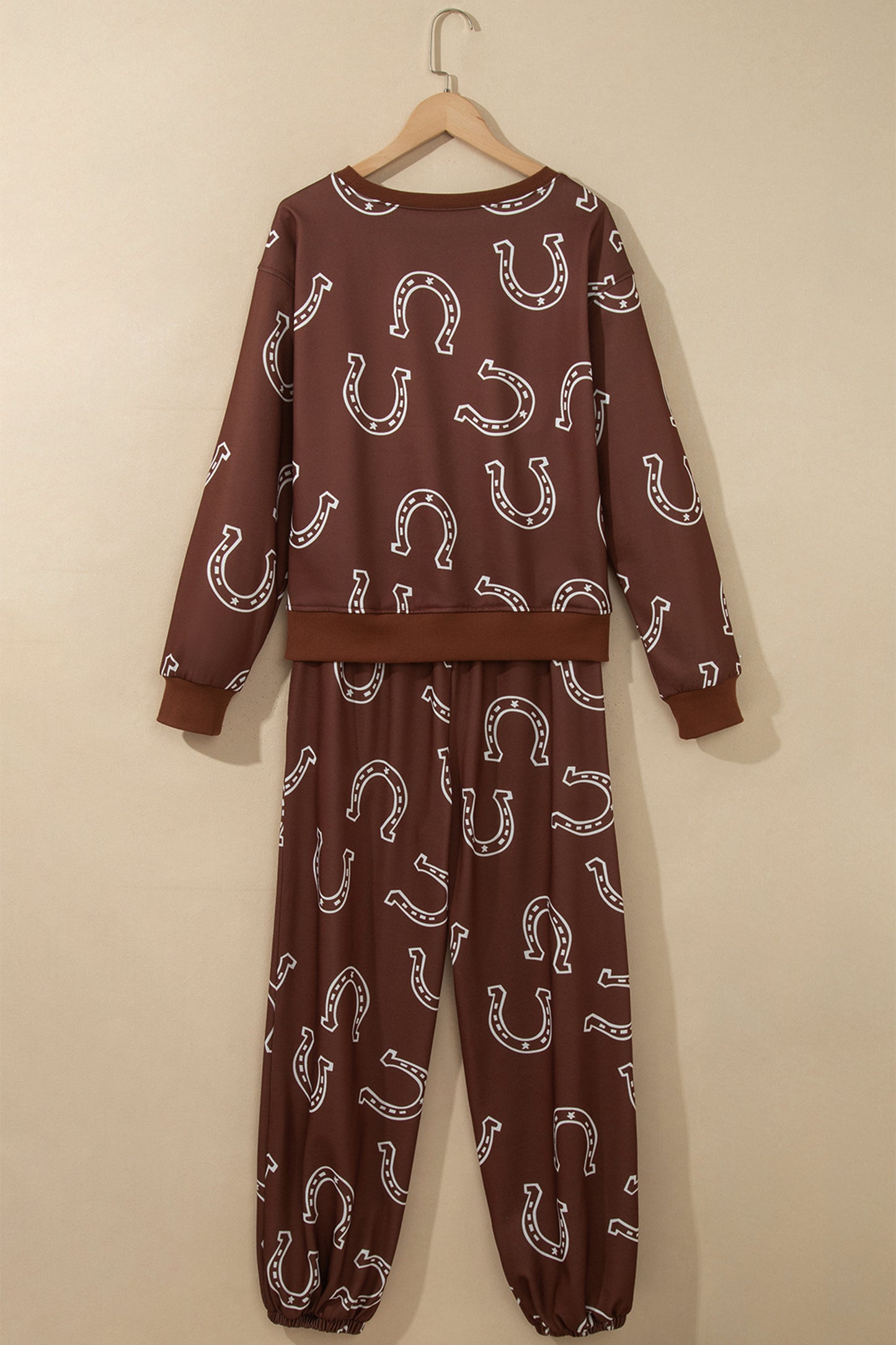 Brown Western Print Elastic Waist Pocket 2pcs Pant Set-Two Piece Sets/Pant Sets-[Adult]-[Female]-2022 Online Blue Zone Planet