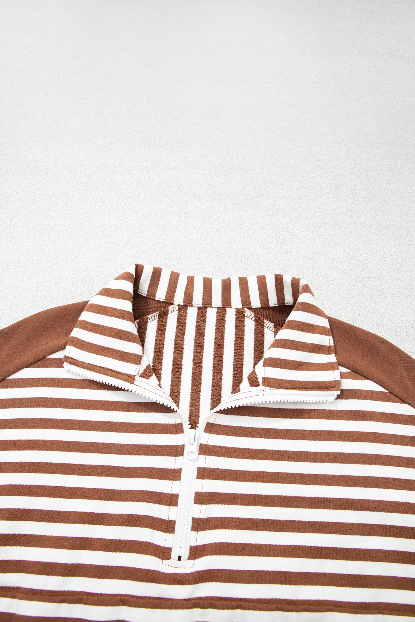 Brown Stripe Color Block Patchwork Quarter Zip Pullover Sporty Shorts Set-Two Piece Sets/Short Sets-[Adult]-[Female]-2022 Online Blue Zone Planet