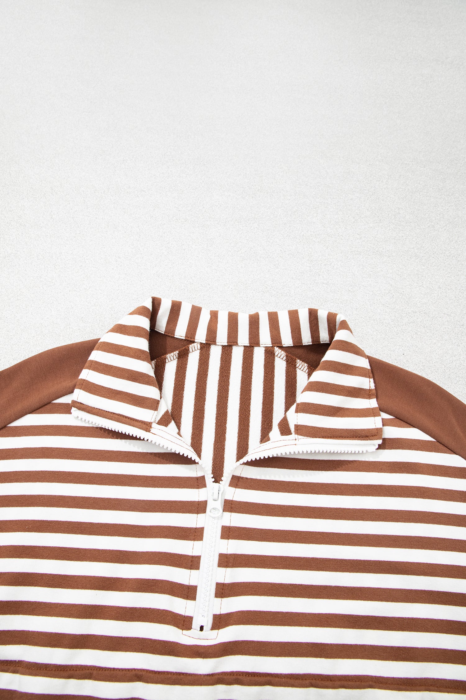 Brown Stripe Color Block Patchwork Quarter Zip Pullover Sporty Shorts Set-Two Piece Sets/Short Sets-[Adult]-[Female]-2022 Online Blue Zone Planet
