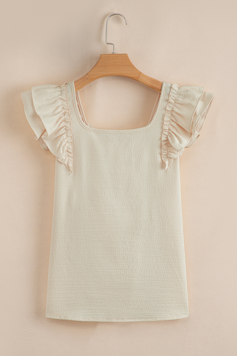 Beige Textured Bow Knot Frilled Butterfly Sleeve Blouse-Tops/Blouses & Shirts-[Adult]-[Female]-2022 Online Blue Zone Planet