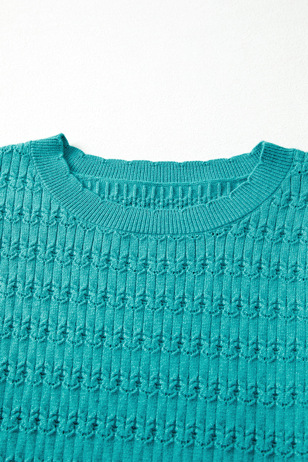 Sea Green Trendy Pattern Knit Ribbed Cuffs Crew Neck Sweater-TOPS / DRESSES-[Adult]-[Female]-2022 Online Blue Zone Planet