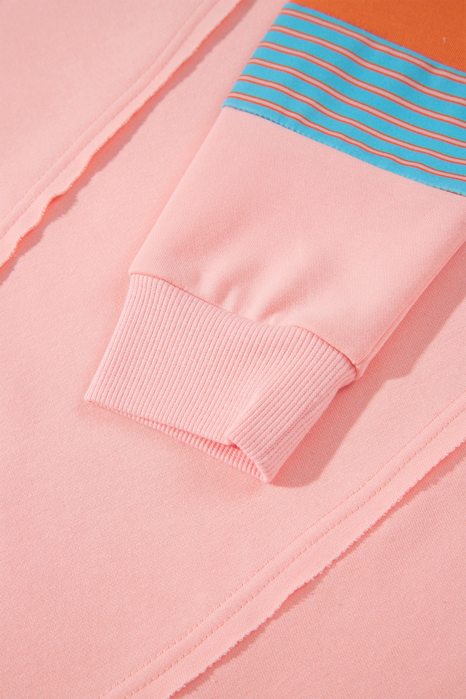 Pink Colorblock Striped Patchwork Long Sleeve Round Neck Blouse-Tops/Long Sleeve Tops-[Adult]-[Female]-2022 Online Blue Zone Planet