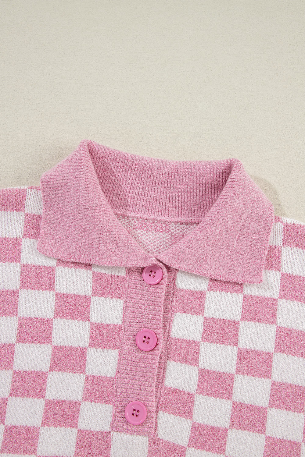 Checkered Collared Neck Dropped Shoulder Sweater-TOPS / DRESSES-[Adult]-[Female]-2022 Online Blue Zone Planet