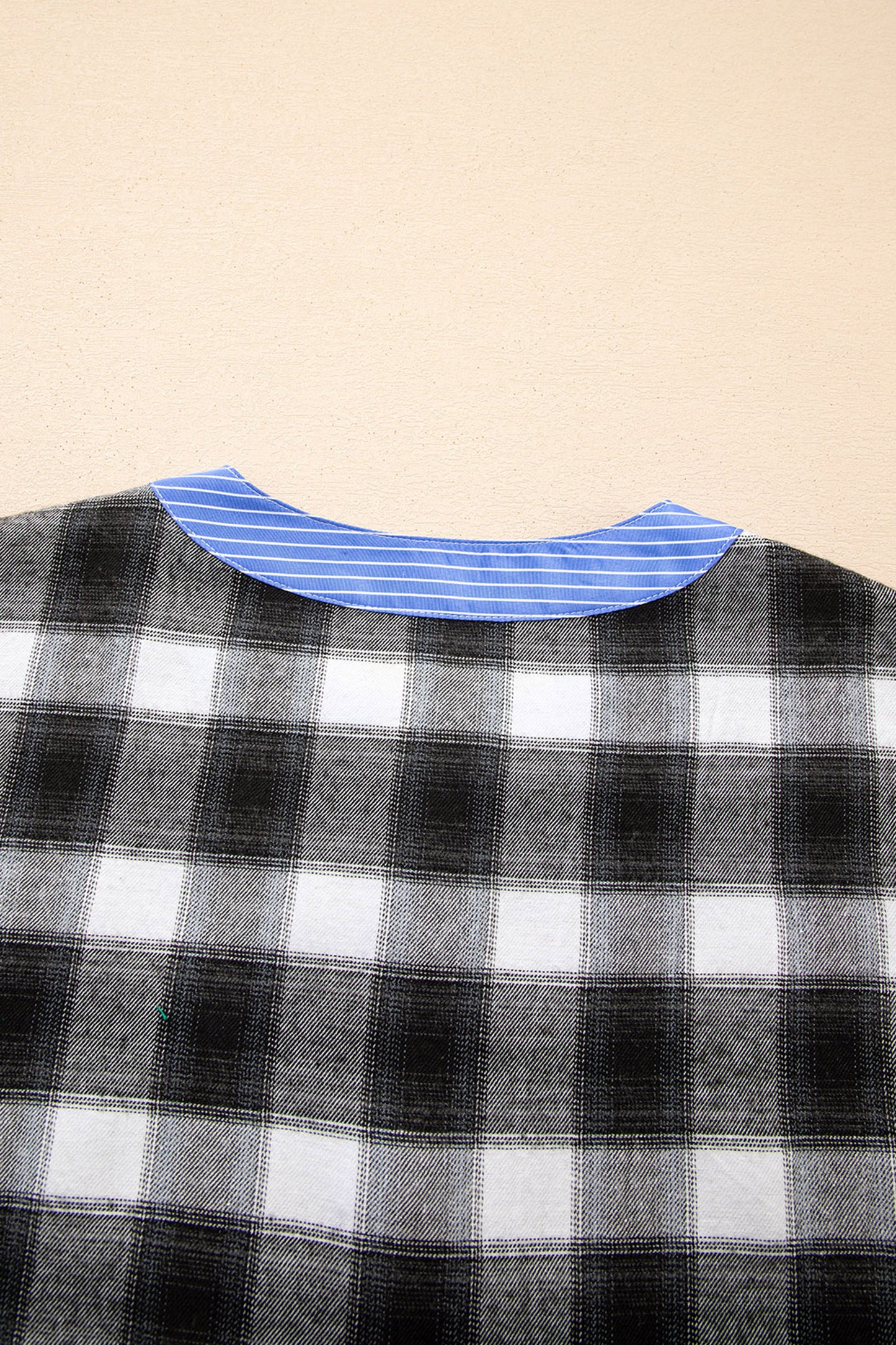 Black Contrast Striped Edge Half Placket Plaid Blouse-Tops/Blouses & Shirts-[Adult]-[Female]-2022 Online Blue Zone Planet