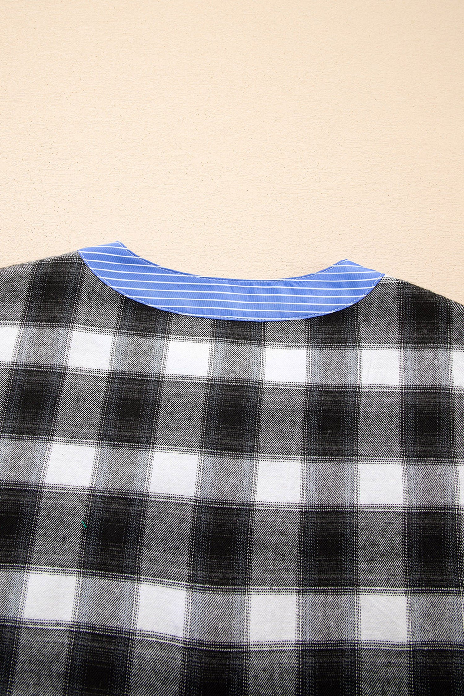 Black Contrast Striped Edge Half Placket Plaid Blouse-Tops/Blouses & Shirts-[Adult]-[Female]-2022 Online Blue Zone Planet