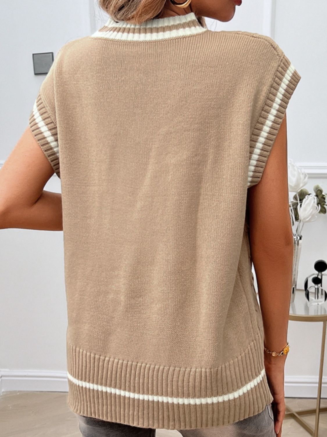 Cable-Knit V-Neck Sweater Vest-TOPS / DRESSES-[Adult]-[Female]-2022 Online Blue Zone Planet