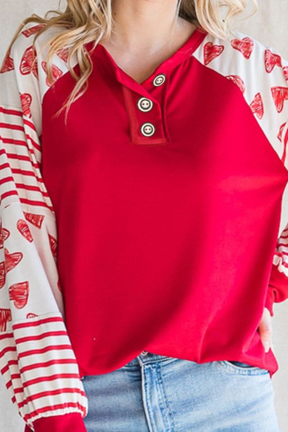 Heart Printed Round Neck Long Sleeve T-Shirt-TOPS / DRESSES-[Adult]-[Female]-2022 Online Blue Zone Planet