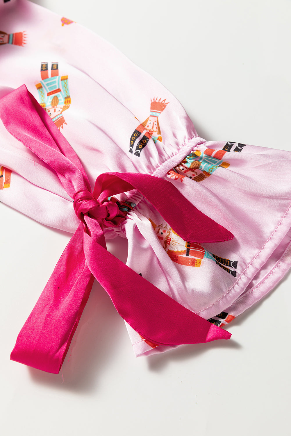 Pink Nutcracker Print Contrast Trim Tied up Bow Silky 2pcs Pajama Set-Loungewear & Sleepwear/Sleepwear-[Adult]-[Female]-2022 Online Blue Zone Planet