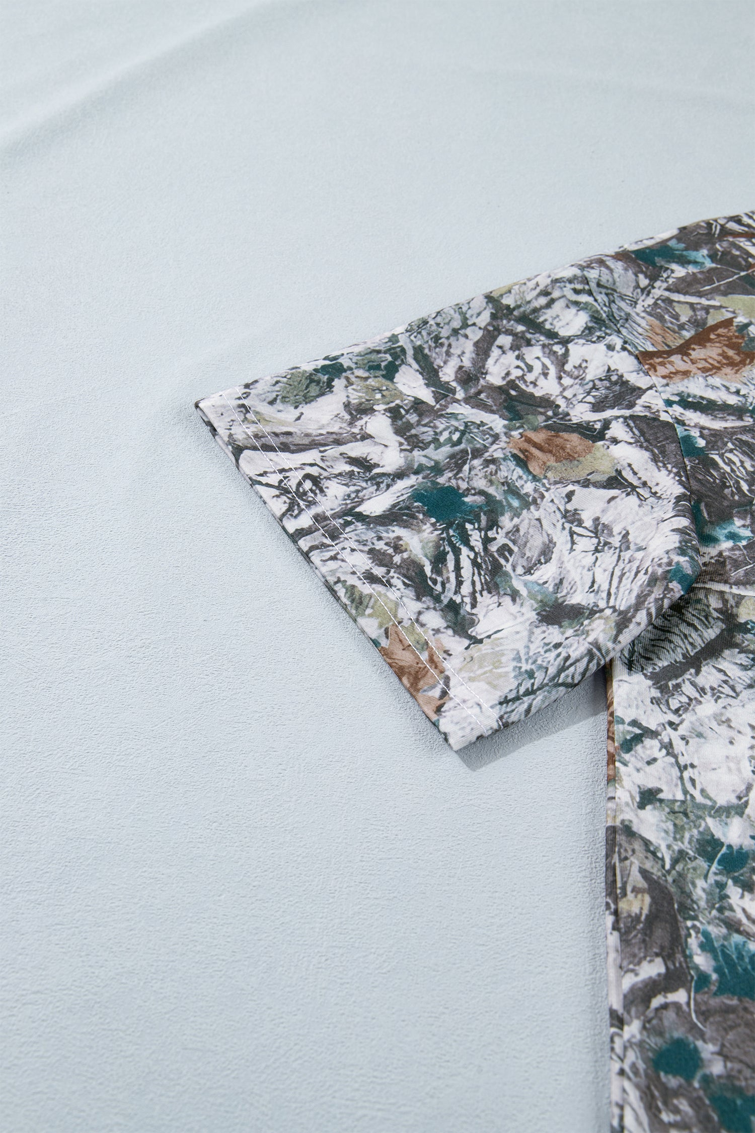 Gray Abstract Woodland Print Tunic Henley T Shirt-Tops/Tops & Tees-[Adult]-[Female]-2022 Online Blue Zone Planet