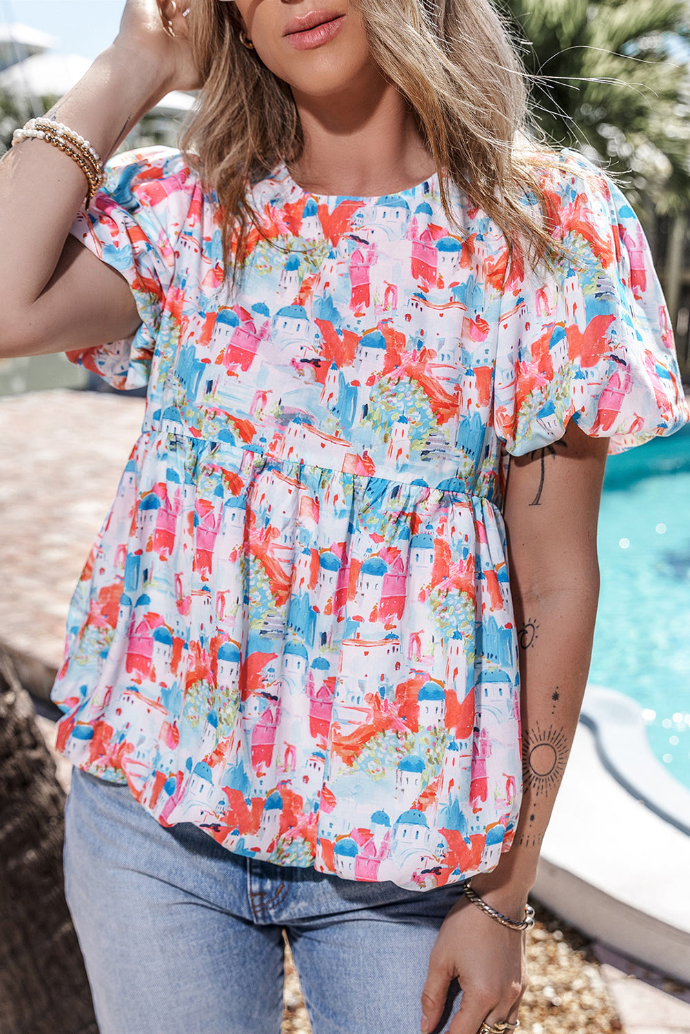 Sky Blue Parisian Avenue Babydoll Top-Tops/Blouses & Shirts-[Adult]-[Female]-2022 Online Blue Zone Planet