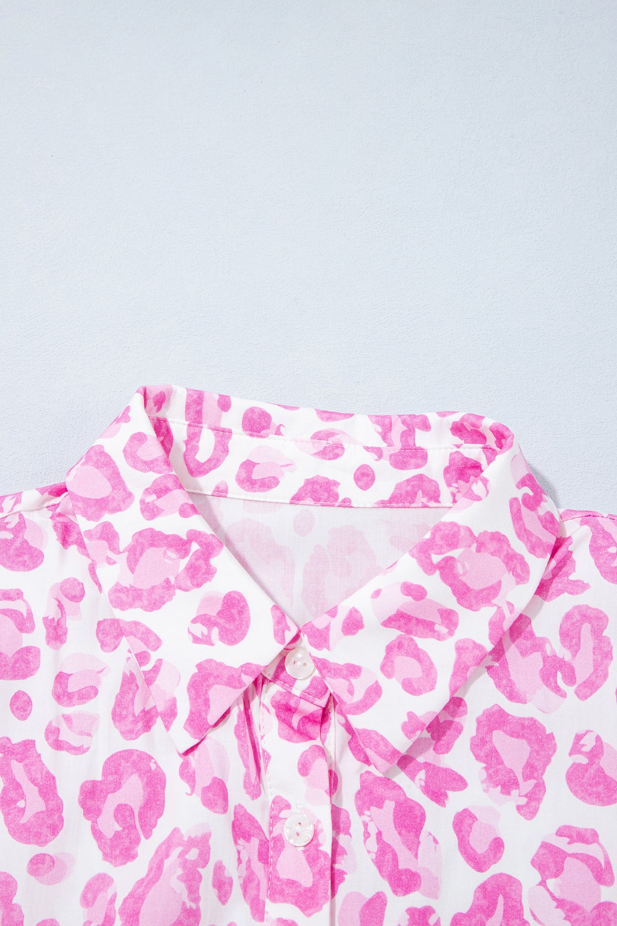 Pink Abstract Leopard Print Tie Waist Puff Sleeve Mini Shirt Dress-TOPS / DRESSES-[Adult]-[Female]-2022 Online Blue Zone Planet