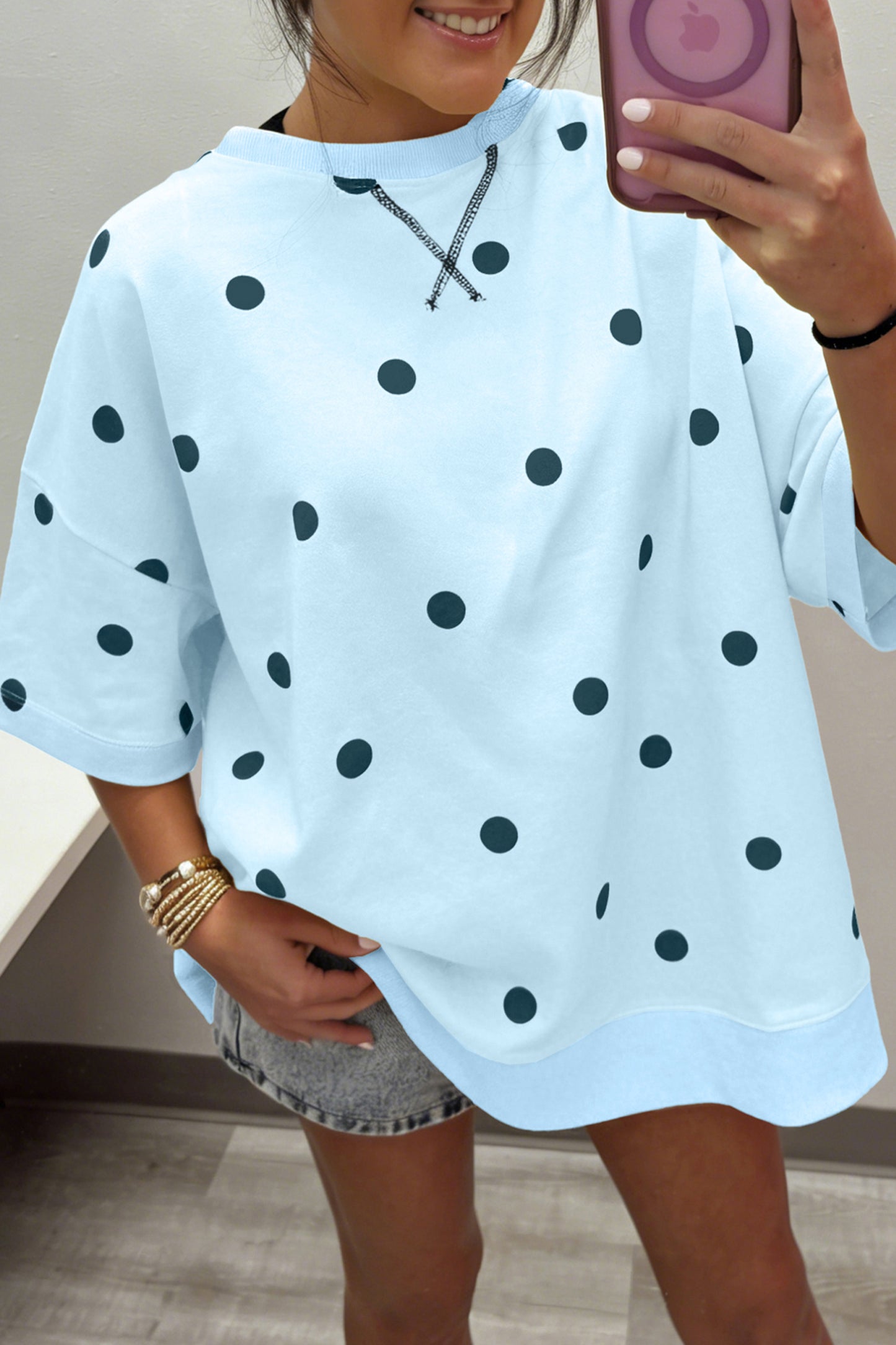 Yellow Polka Dot Print Crossed Seam Detail Oversize Tee-Tops/Tops & Tees-[Adult]-[Female]-2022 Online Blue Zone Planet