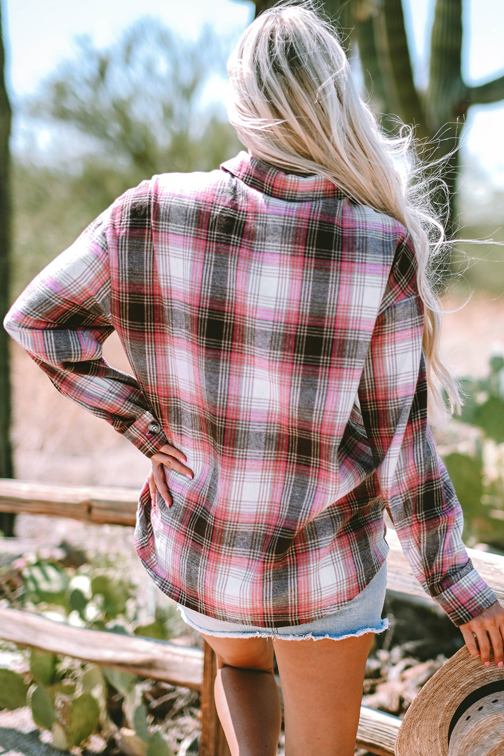 Pink Plaid Flap Pocket Button Up Shacket-Outerwear/Plaid Shackets-[Adult]-[Female]-2022 Online Blue Zone Planet