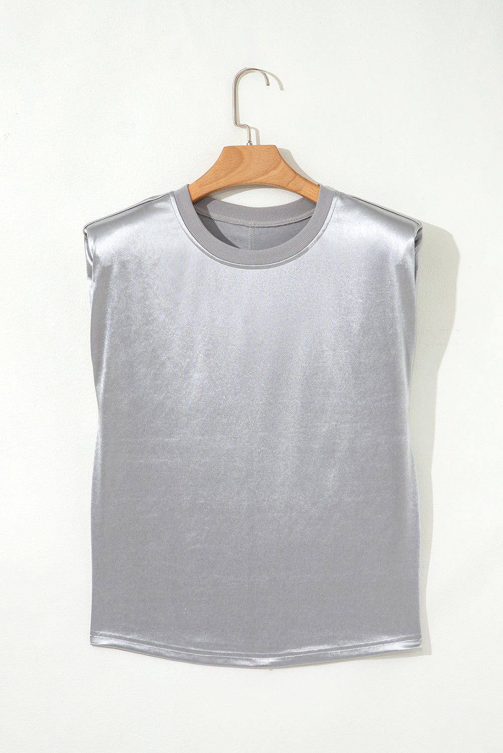 Silvery Metallic Luster Crew Neck Shift Tank Top-Tops/Tank Tops-[Adult]-[Female]-2022 Online Blue Zone Planet