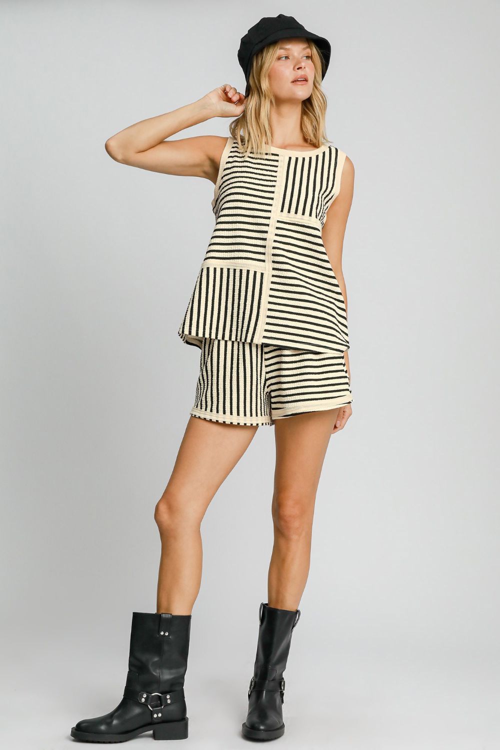 Umgee Round Neck Texture Striped Tank-TOPS / DRESSES-[Adult]-[Female]-2022 Online Blue Zone Planet