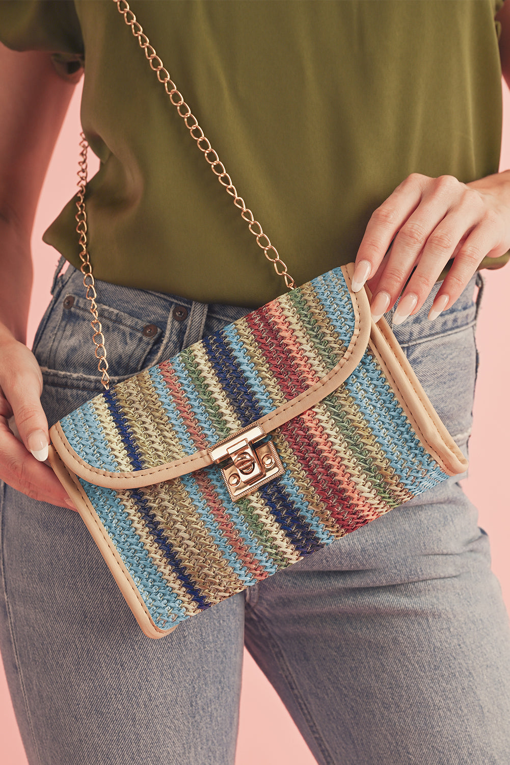 Iceland Blue Striped Crochet Flapped Single Shoulder Bag-Shoulder Bag-[Adult]-[Female]-Iceland Blue-ONE SIZE-2022 Online Blue Zone Planet