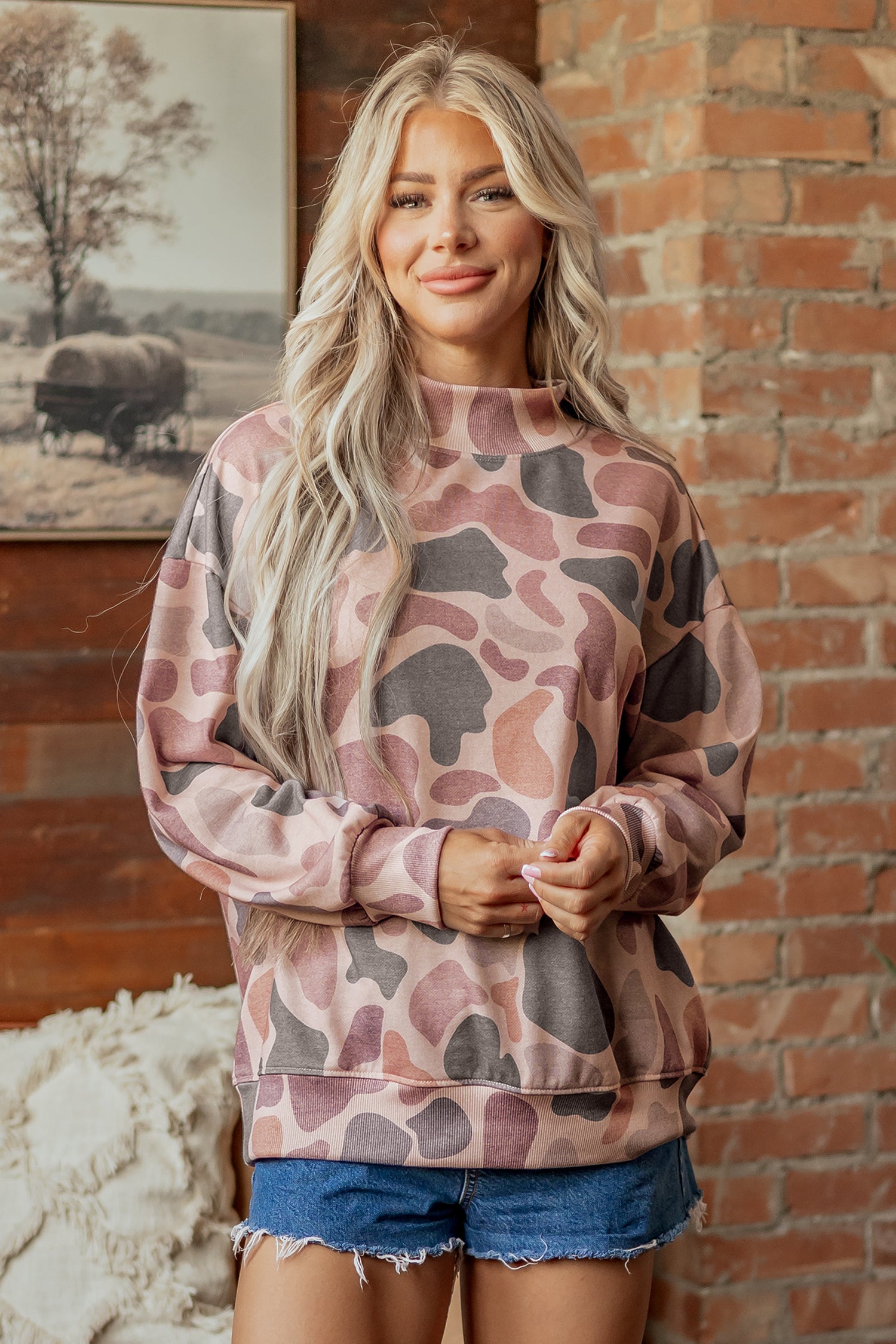 Multicolour Camouflage Western Style Pullover Sweatshirt-Tops/Sweatshirts & Hoodies-[Adult]-[Female]-2022 Online Blue Zone Planet