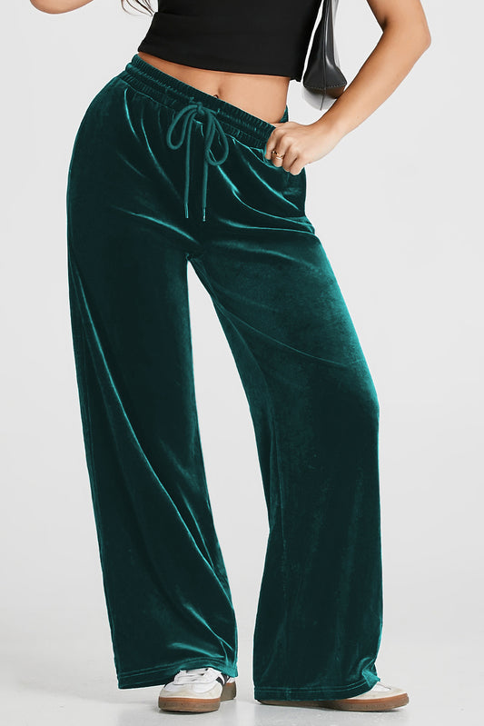 Drawstring Wide Leg Active Pants-BOTTOMS SIZES SMALL MEDIUM LARGE-[Adult]-[Female]-Black Forest-S-2022 Online Blue Zone Planet