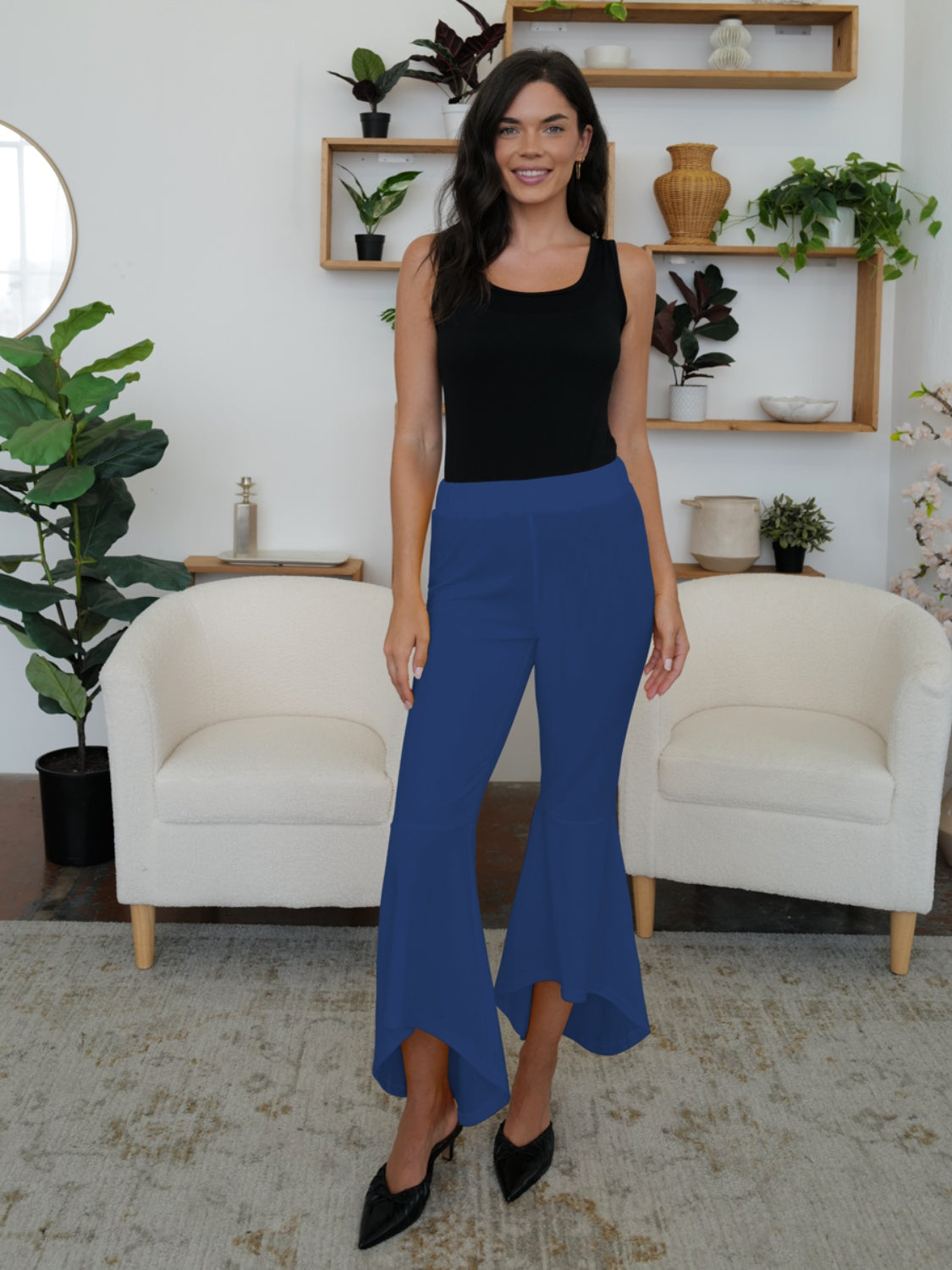 High-Low Bootcut Pants-BOTTOMS SIZES SMALL MEDIUM LARGE-[Adult]-[Female]-Navy-S-2022 Online Blue Zone Planet