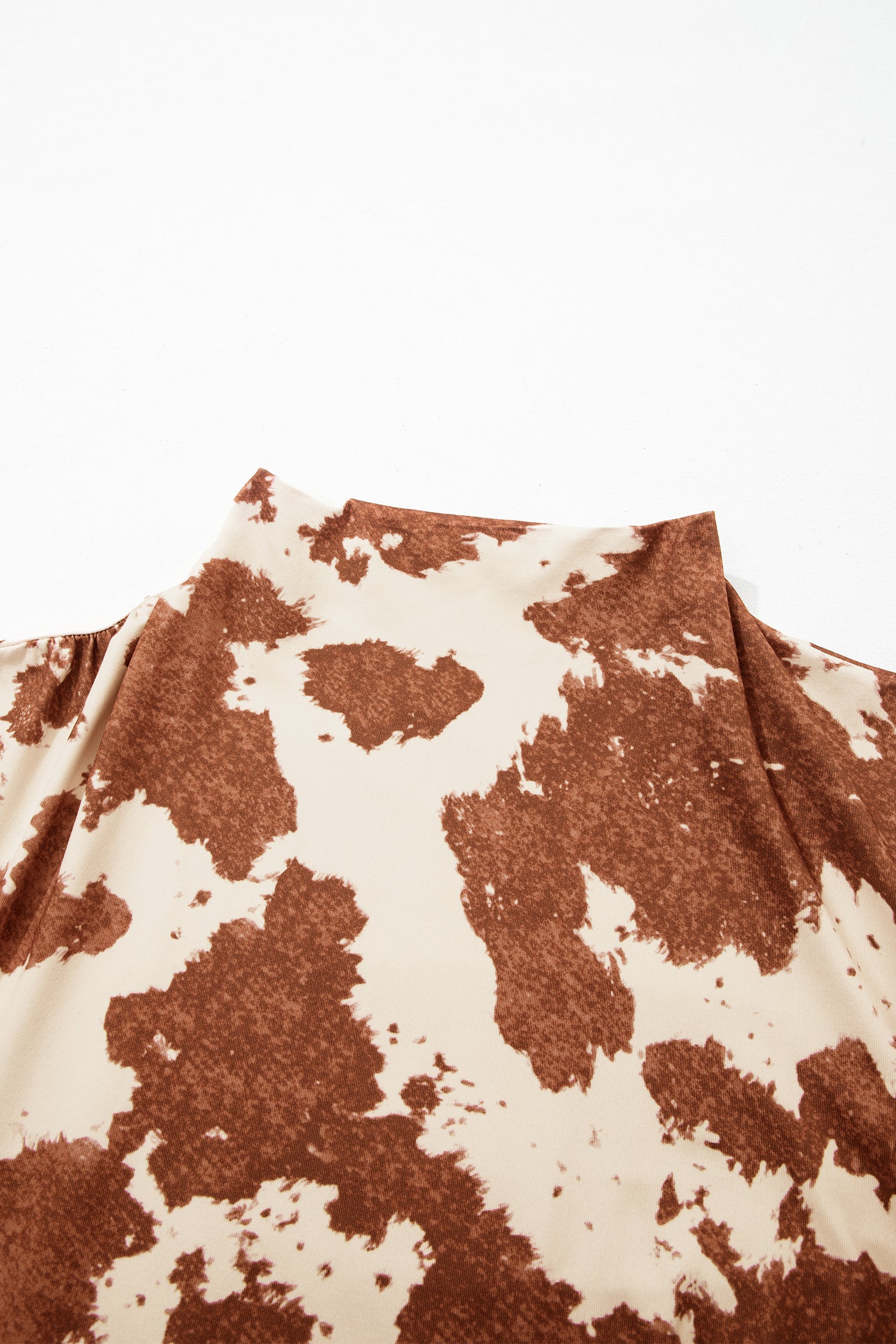 Brown Western Cow Spots Printed High Neck Sheath Long Sleeve Top-Tops/Long Sleeve Tops-[Adult]-[Female]-2022 Online Blue Zone Planet