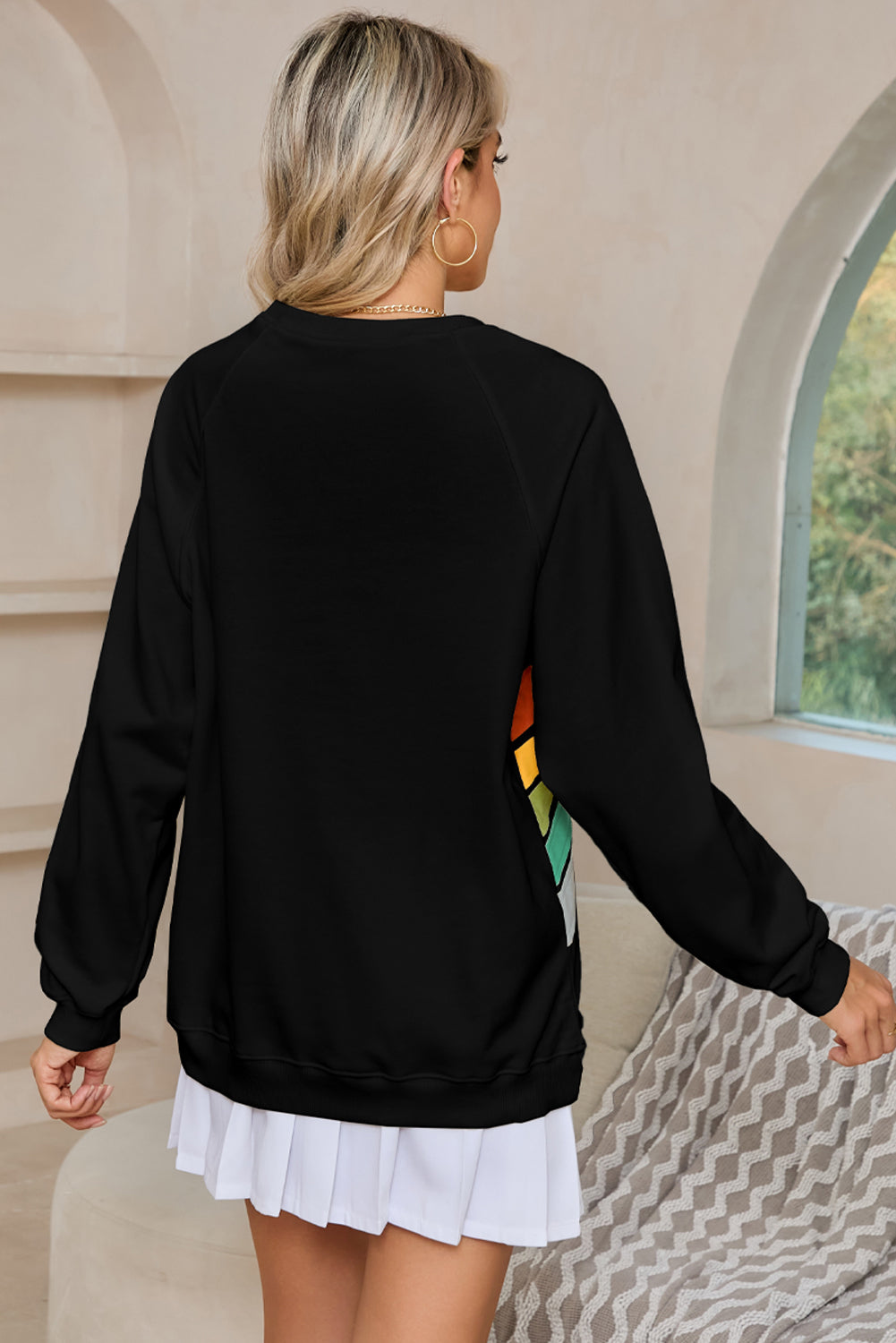 Blue Zone Planet |  Black Rainbow Colorblock Pullover Sweatshirt