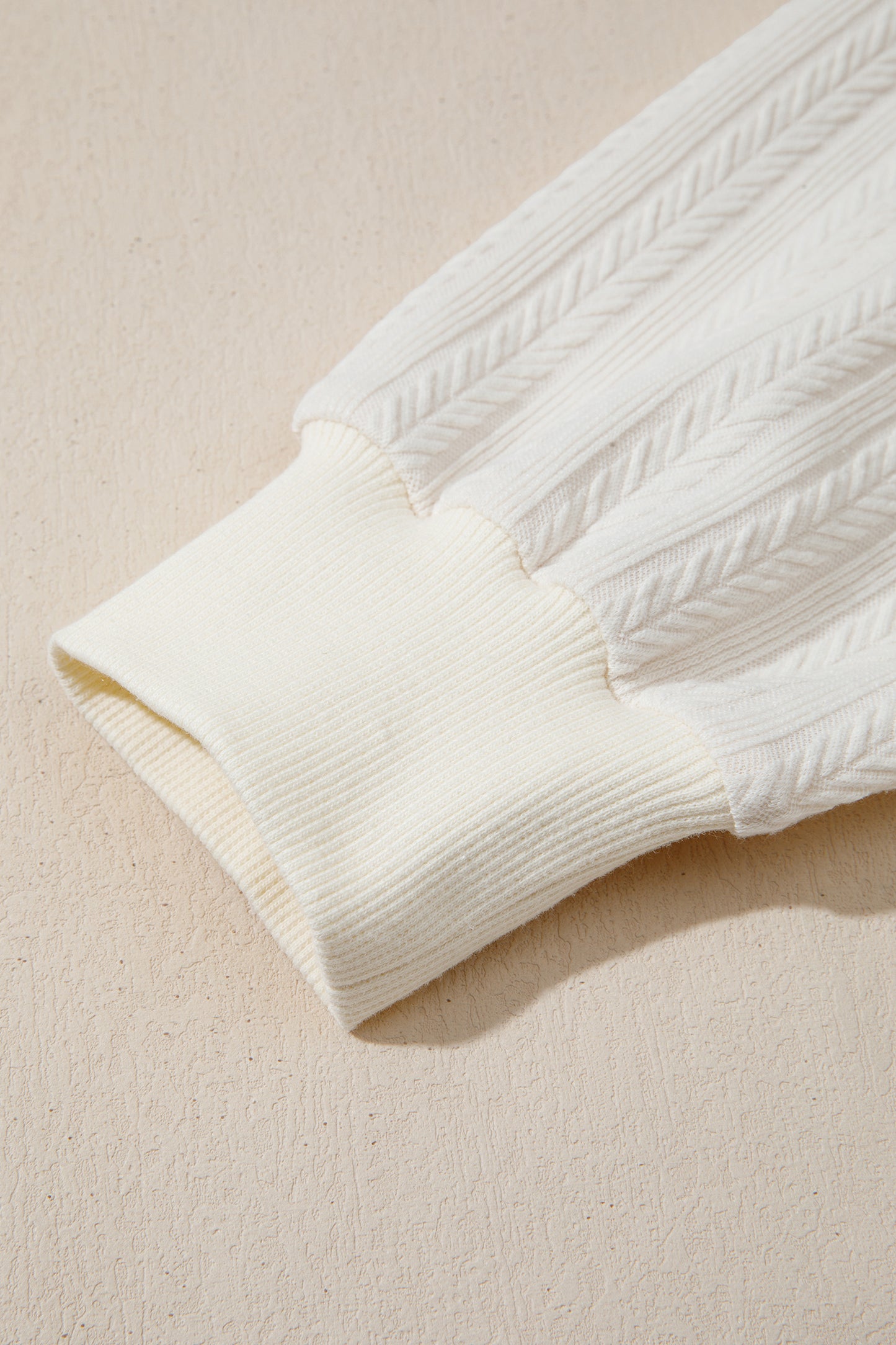 Beige Solid Color Textured Sleeve Patchwork Half Zip Hoodie-Tops/Sweatshirts & Hoodies-[Adult]-[Female]-2022 Online Blue Zone Planet