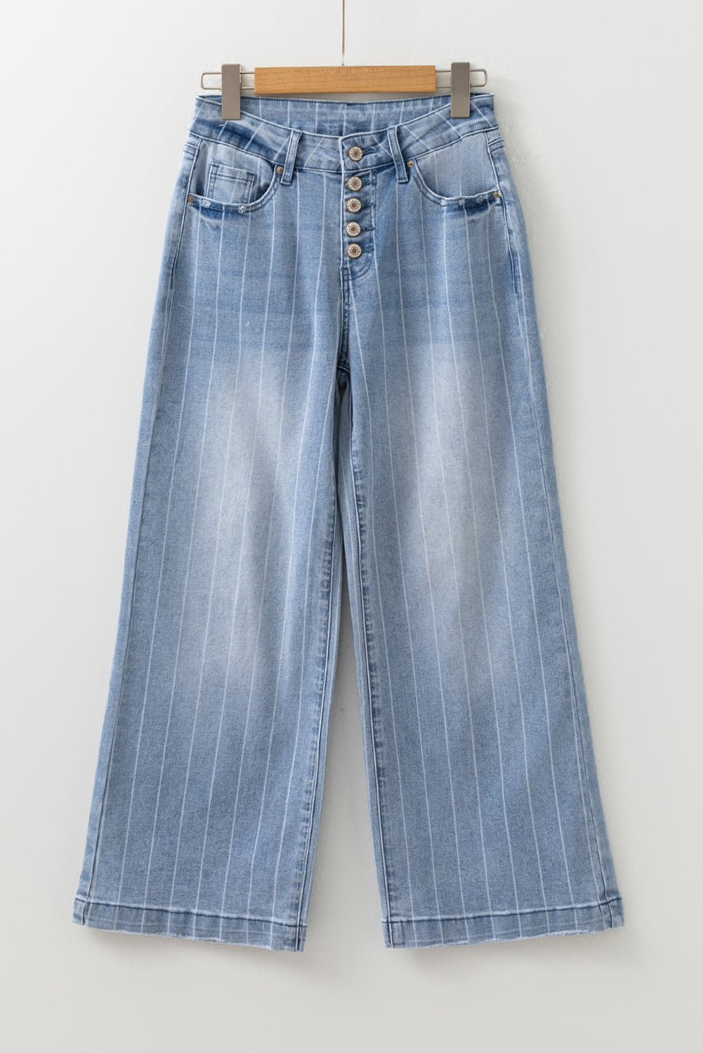 Beau Blue Multi Buttons Pinstripe Wide Leg Jeans-Bottoms/Jeans-[Adult]-[Female]-2022 Online Blue Zone Planet