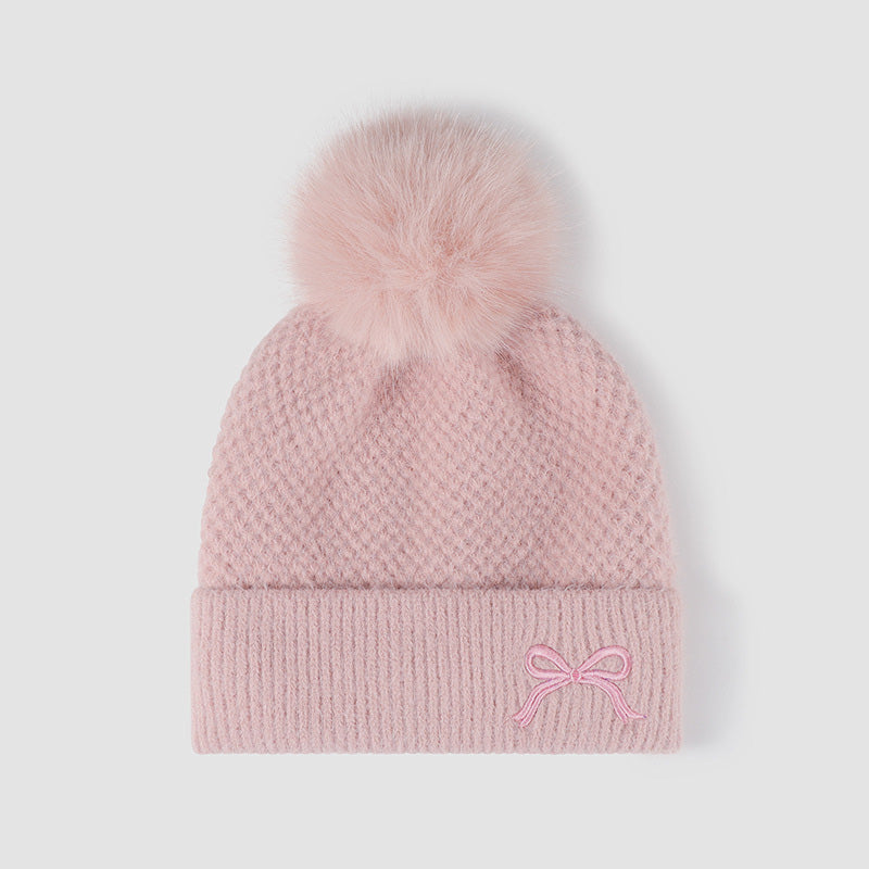 Thermal Bow Knit Hat with Pompom-HATS-[Adult]-[Female]-Pink-One Size-2022 Online Blue Zone Planet