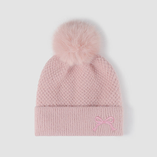 Thermal Bow Knit Hat with Pompom-HATS-[Adult]-[Female]-Pink-One Size-2022 Online Blue Zone Planet