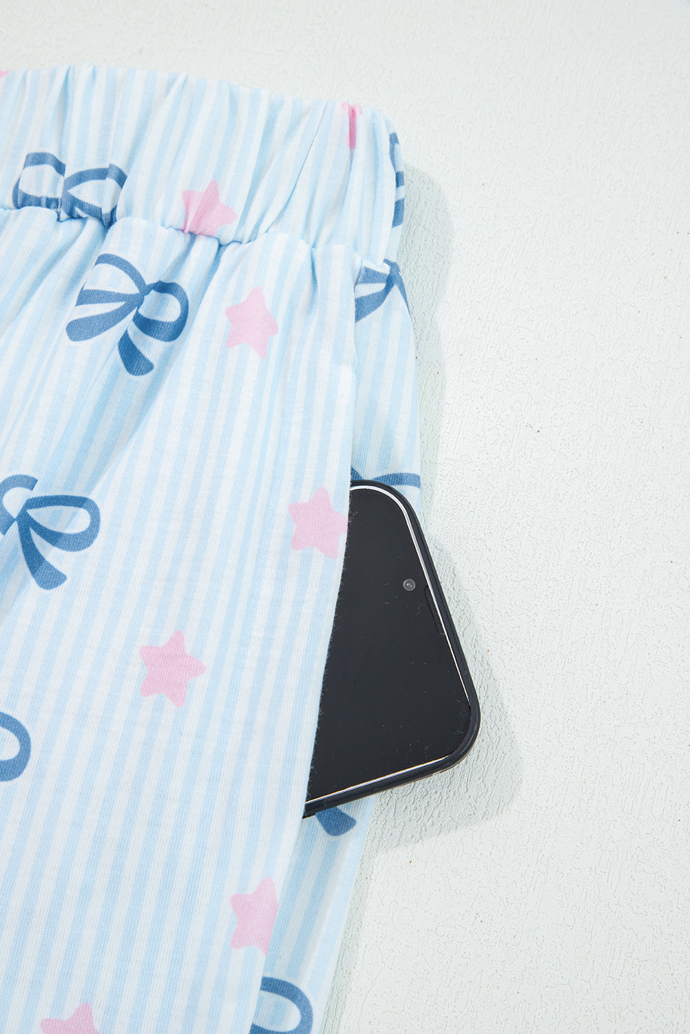 Sky Blue Stripe Bow Star Print Tied Detail 2pcs Lounge Set-Loungewear & Sleepwear/Loungewear-[Adult]-[Female]-2022 Online Blue Zone Planet