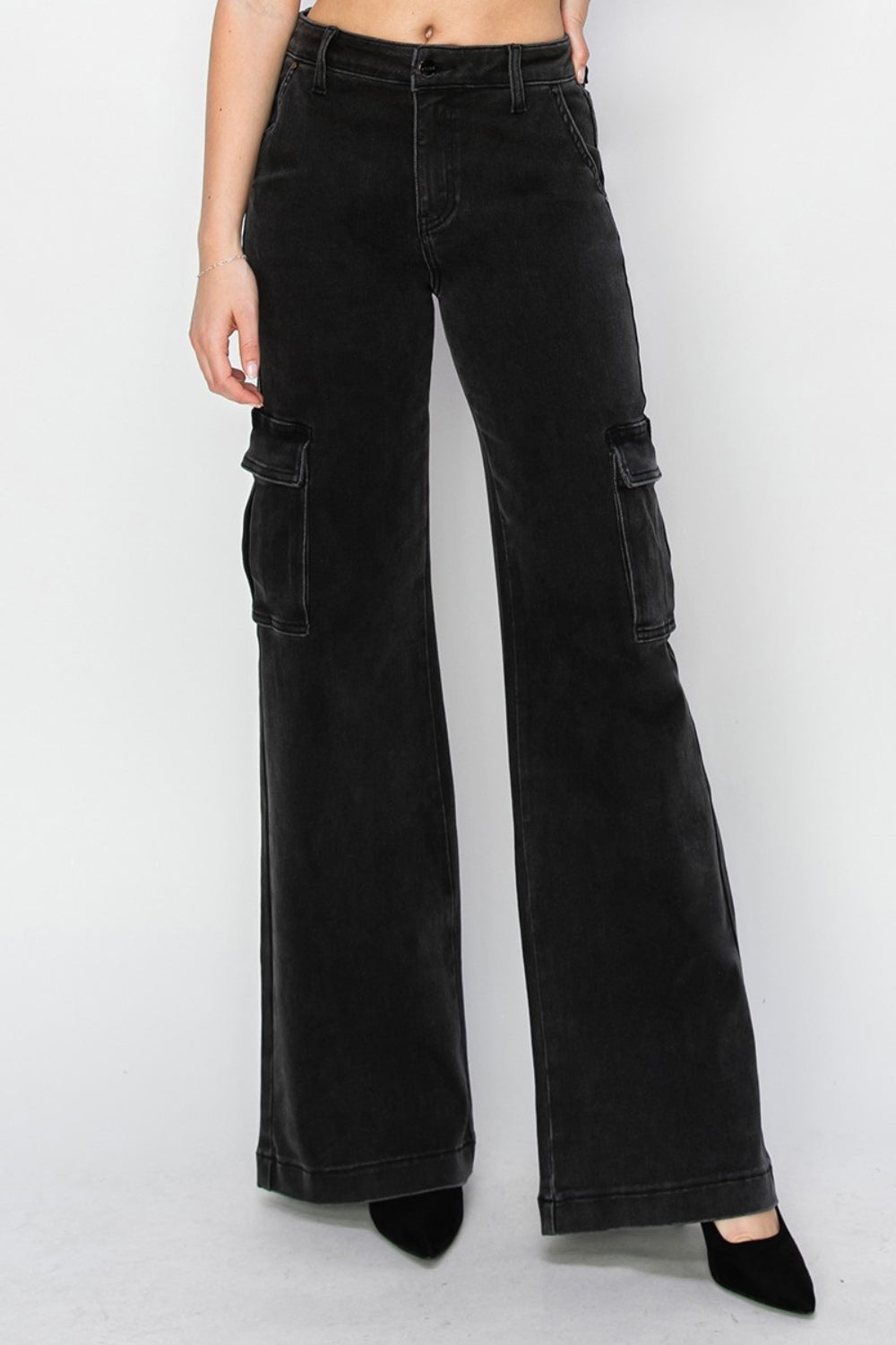 Risen Full Size High Rise Wide Leg Cargo Jeans-BOTTOMS SIZES SMALL MEDIUM LARGE-[Adult]-[Female]-2022 Online Blue Zone Planet