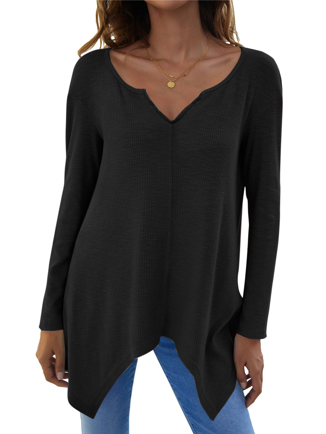 Full Size V-Neck Long Sleeve T-Shirt-TOPS / DRESSES-[Adult]-[Female]-2022 Online Blue Zone Planet