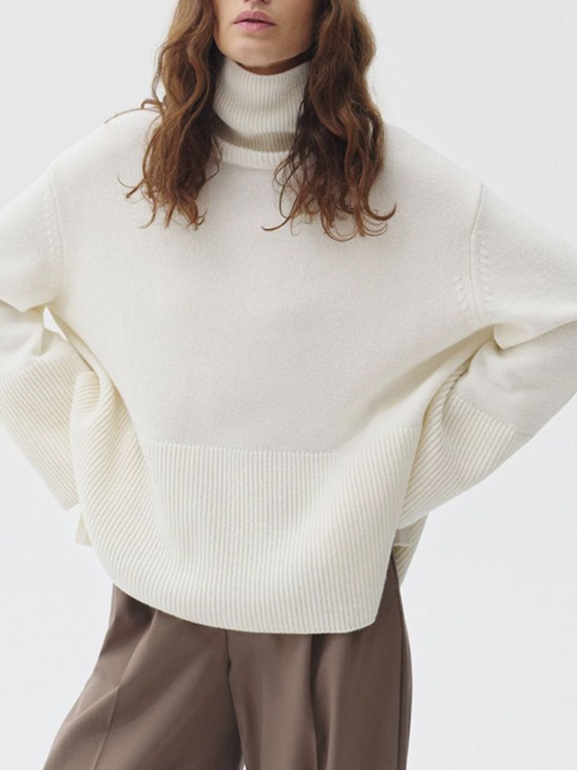 Side Slit Turtleneck Drop Shoulder Sweater-TOPS / DRESSES-[Adult]-[Female]-Ivory-One Size-2022 Online Blue Zone Planet