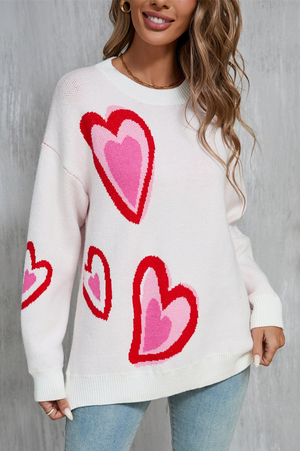 Angel Wings Heart Round Neck Long Sleeve Sweater-TOPS / DRESSES-[Adult]-[Female]-2022 Online Blue Zone Planet