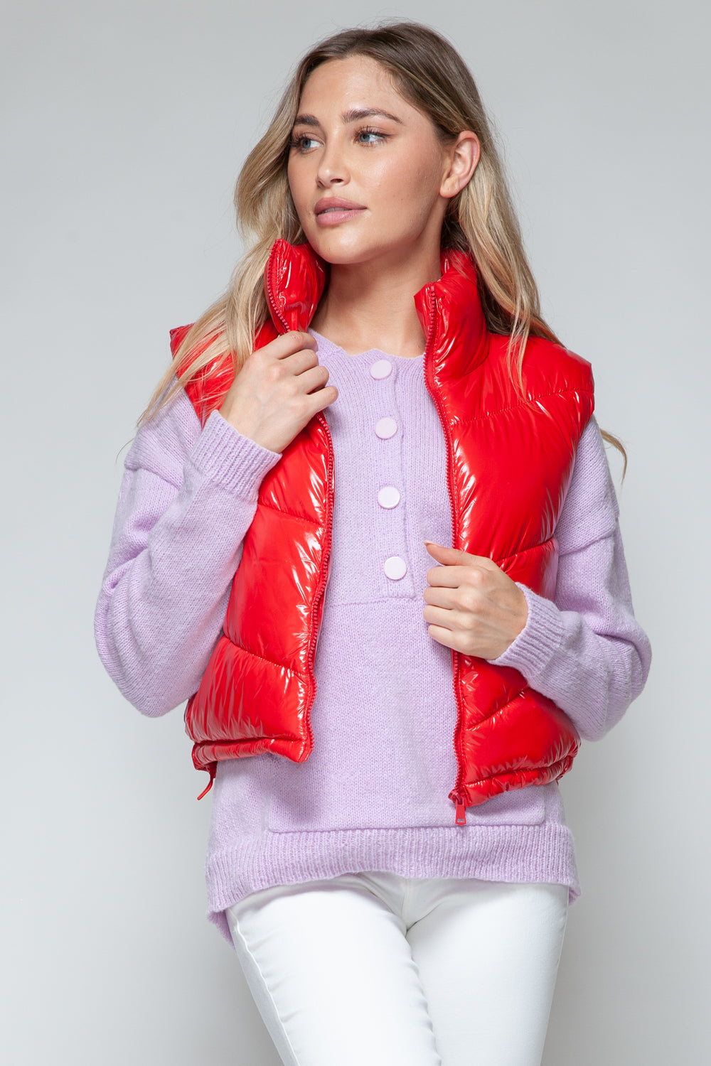 Snobbish Zip Up Turtleneck Shiny Quilted Vest-TOPS / DRESSES-[Adult]-[Female]-2022 Online Blue Zone Planet