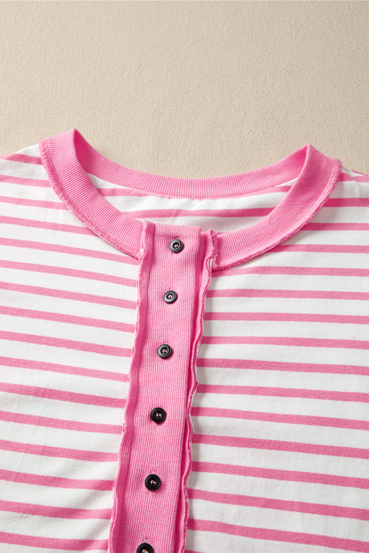 Pink Stripe Half Placket High Low Short Sleeve Top-Tops/Tops & Tees-[Adult]-[Female]-2022 Online Blue Zone Planet