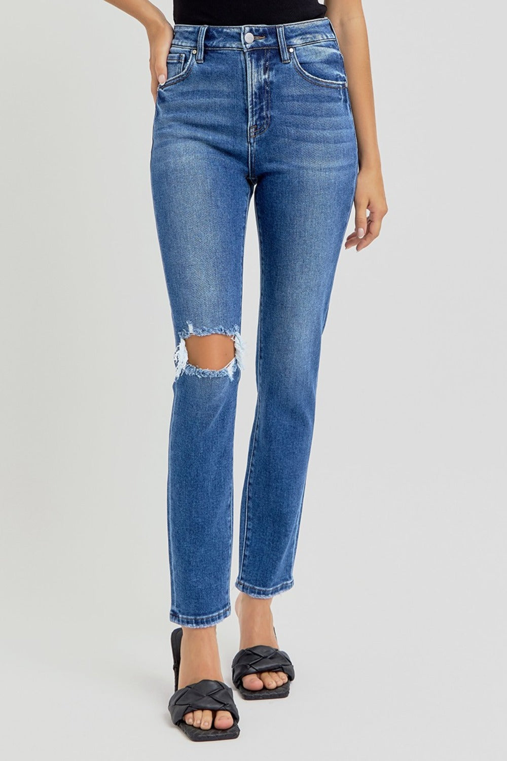 RISEN Full Size High Rise Ankle Skinny Knee Distressed Jeans-TOPS / DRESSES-[Adult]-[Female]-Dark-0(24)-2022 Online Blue Zone Planet